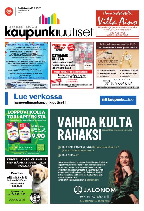 Hämeenlinnan kaupunkiuutiset 16.9.2026