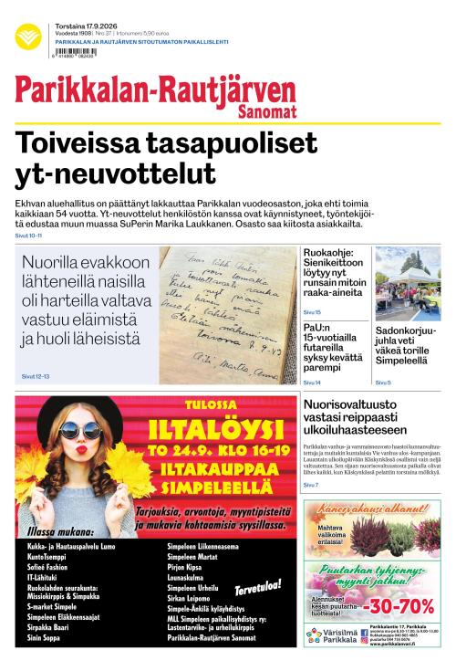 Parikkalan-Rautjärven Sanomat 17.9.2026