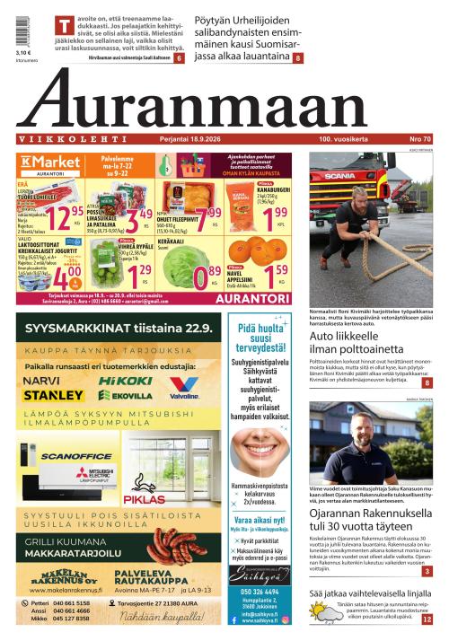 Auranmaan Viikkolehti 18.9.2026