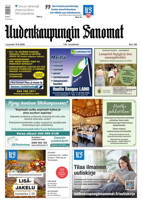 Uudenkaupungin Sanomat 19.9.2026