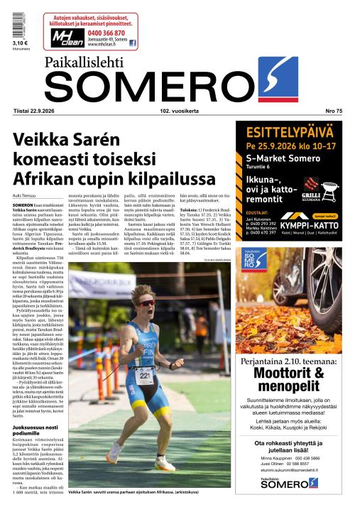Paikallislehti Somero 22.9.2026