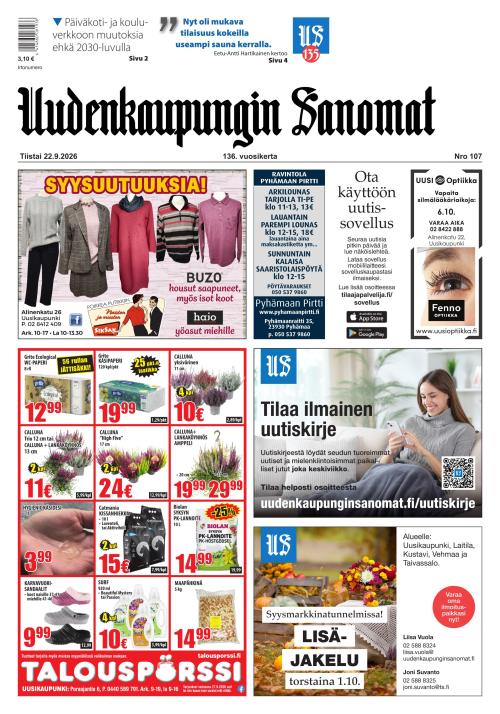 Uudenkaupungin Sanomat 22.9.2026