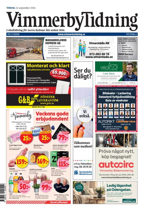 Vimmerby Tidning / Kinda-Posten 22.9.2026