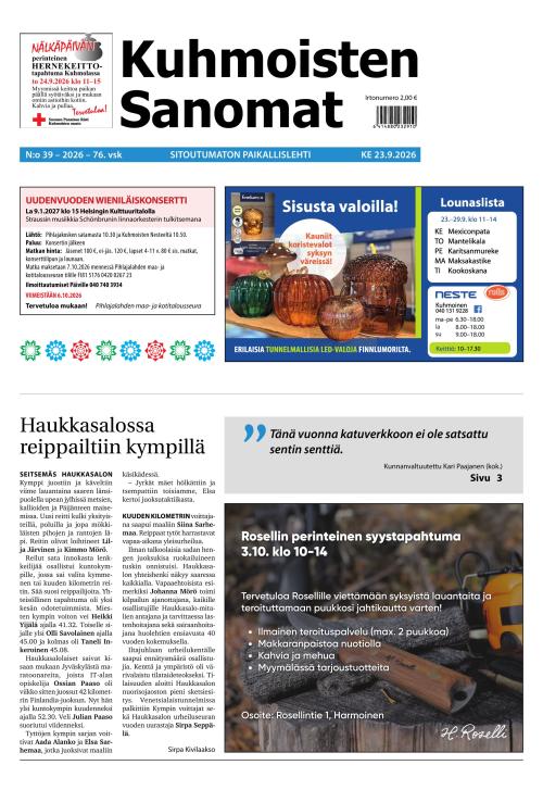 Kuhmoisten Sanomat 39/2026