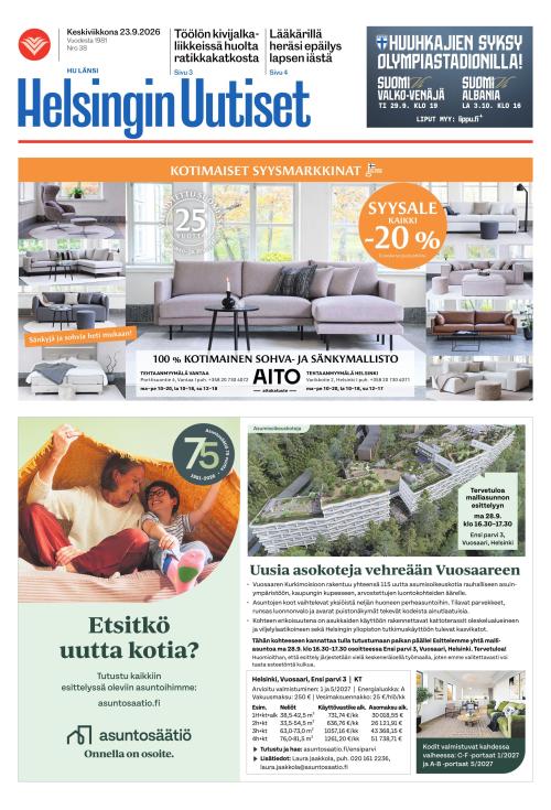 Helsingin Uutiset (Länsi) & Munkin Seutu 23.9.2026