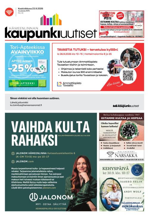Hämeenlinnan kaupunkiuutiset 23.9.2026