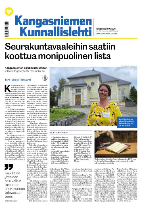 Kangasniemen kunnallislehti 24.9.2026