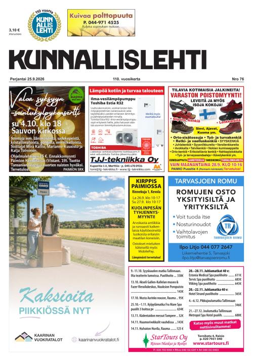 Kunnallislehti Paimio-Sauvo-Kaarina 25.9.2026