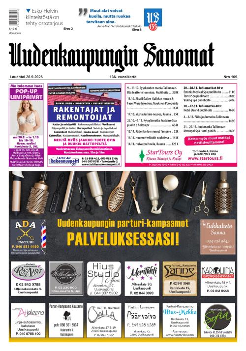 Uudenkaupungin Sanomat 26.9.2026
