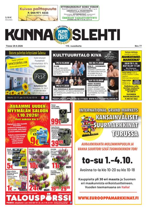 Kunnallislehti Paimio-Sauvo-Kaarina 29.9.2026