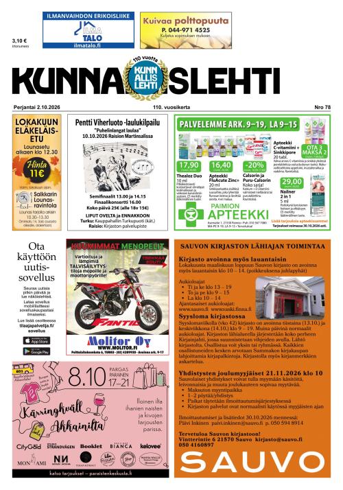 Kunnallislehti Paimio-Sauvo-Kaarina 2.10.2026