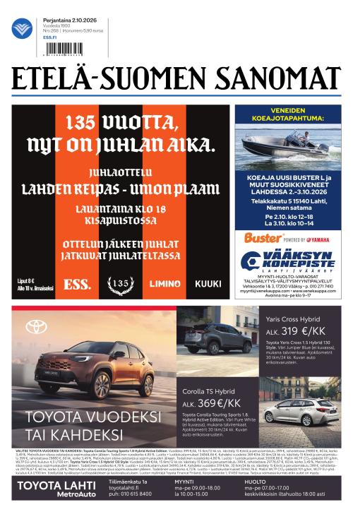 Etelä-Suomen Sanomat 2.10.2026