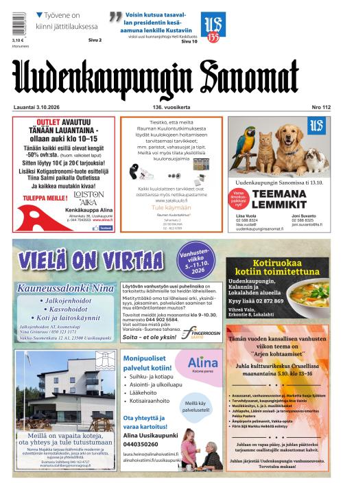 Uudenkaupungin Sanomat 3.10.2026