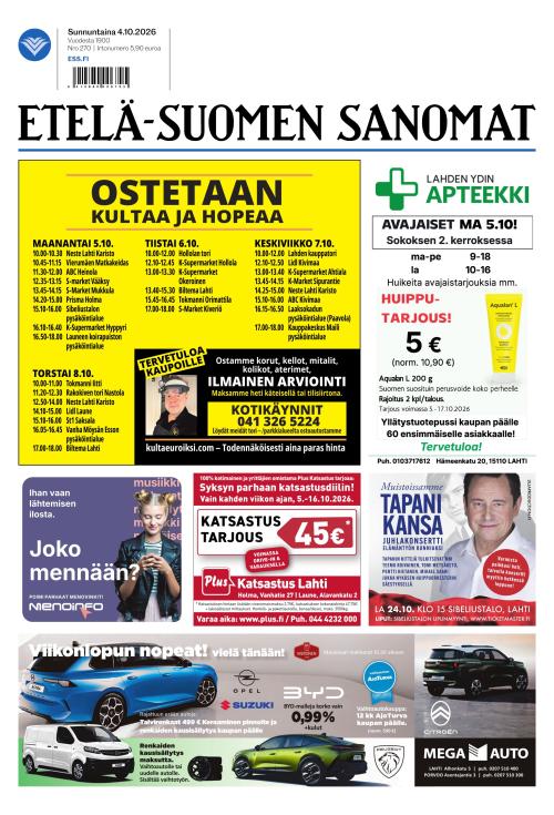Etelä-Suomen Sanomat 4.10.2026