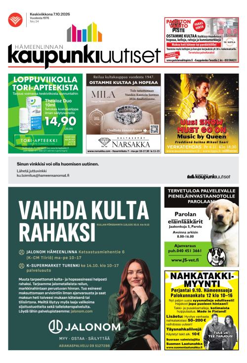 Hämeenlinnan kaupunkiuutiset 7.10.2026