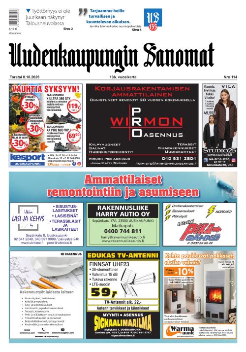 Uudenkaupungin Sanomat 8.10.2026