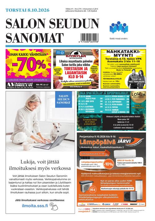 Salon Seudun Sanomat 8.10.2026