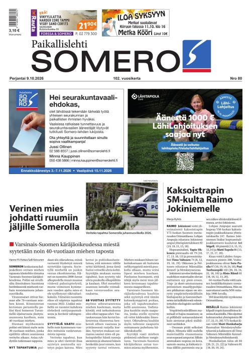 Paikallislehti Somero 9.10.2026