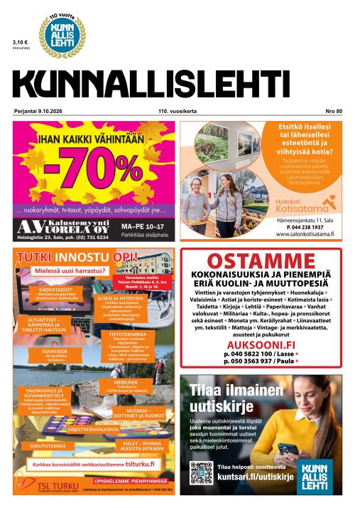 Kunnallislehti Paimio-Sauvo-Kaarina 9.10.2026