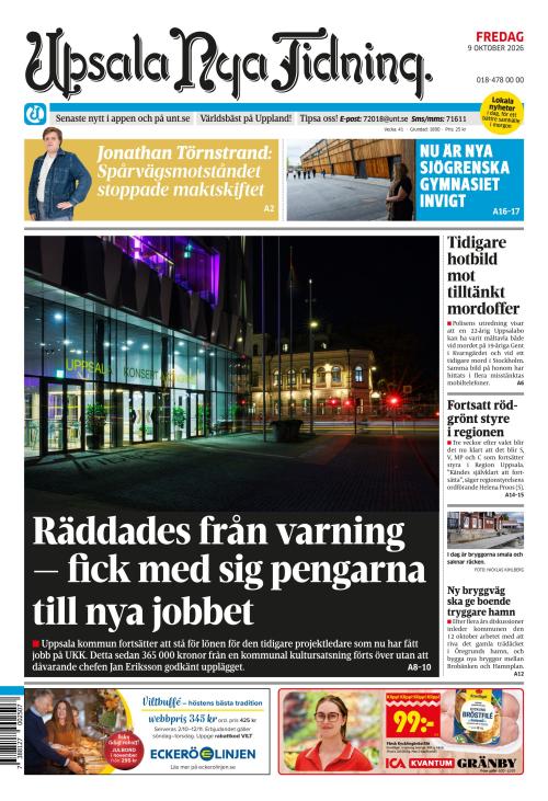 Upsala Nya Tidning 9.10.2026