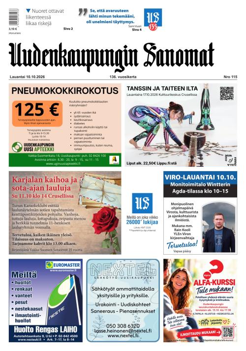 Uudenkaupungin Sanomat 10.10.2026