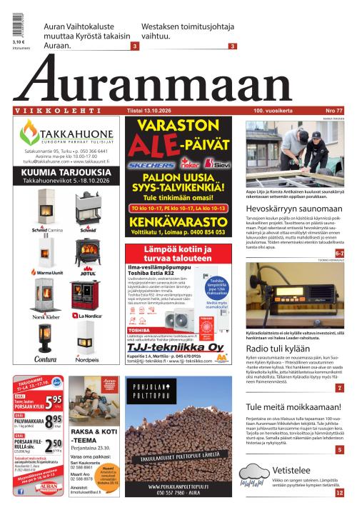 Auranmaan Viikkolehti 13.10.2026