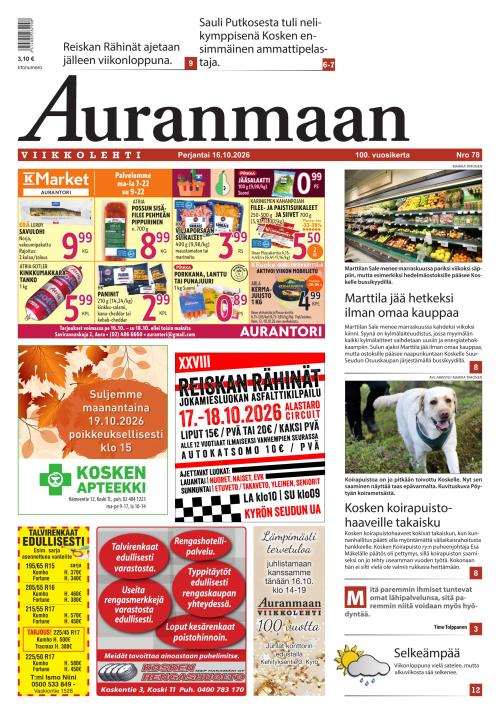 Auranmaan Viikkolehti 16.10.2026
