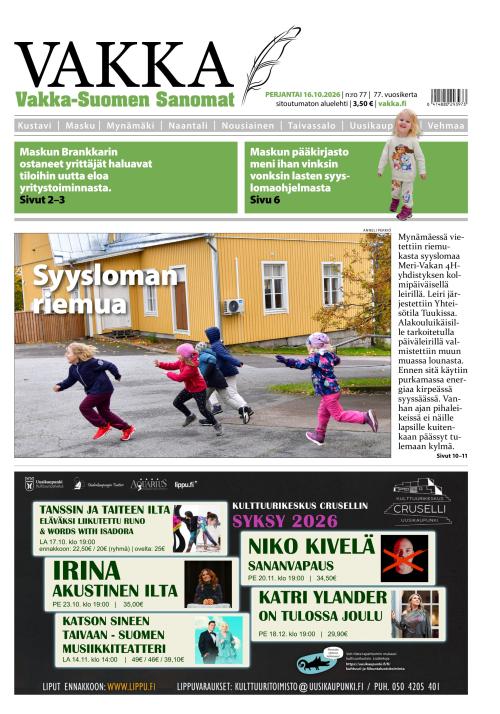 Vakka-Suomen Sanomat 16.10.2026