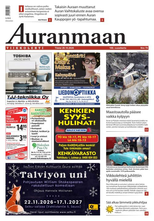 Auranmaan Viikkolehti 20.10.2026