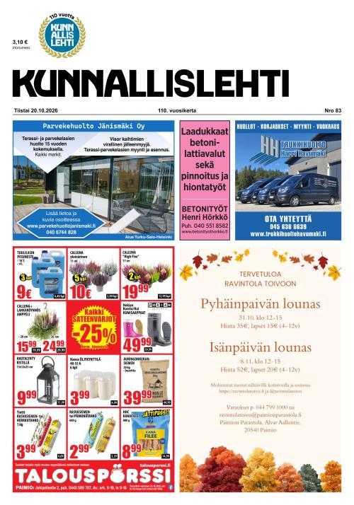 Kunnallislehti Paimio-Sauvo-Kaarina 20.10.2026