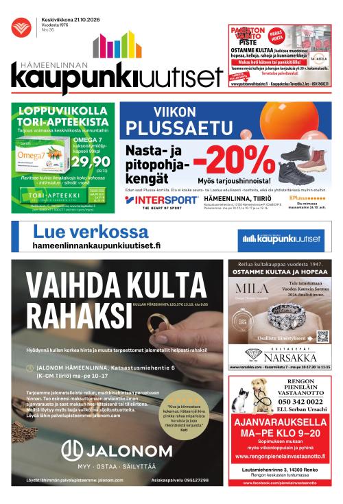 Hämeenlinnan kaupunkiuutiset 21.10.2026