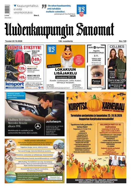 Uudenkaupungin Sanomat 22.10.2026
