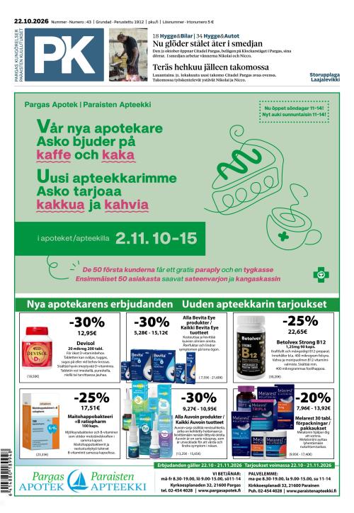 Paraisten kuulutukset 22.10.2026