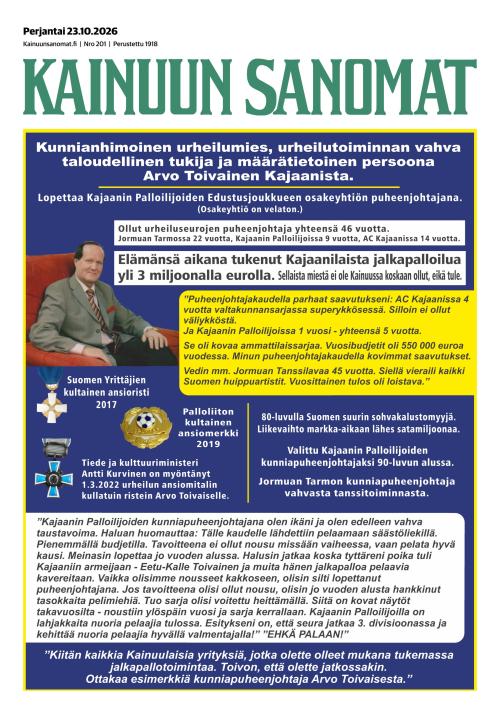 Kainuun Sanomat 23.10.2026
