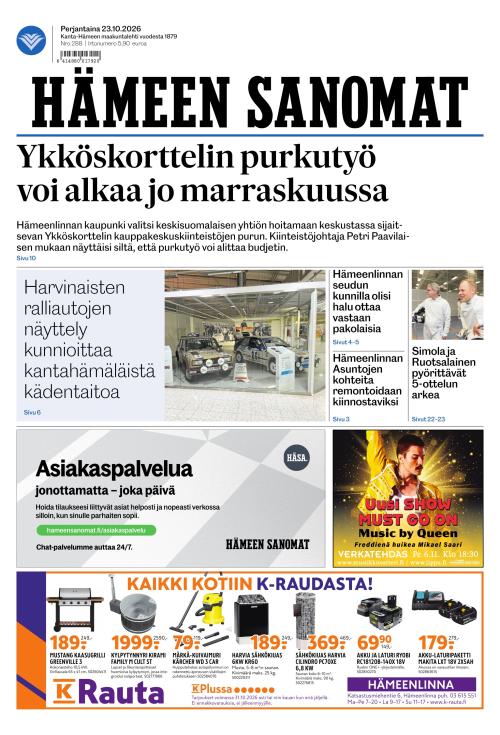 Hämeen Sanomat 23.10.2026