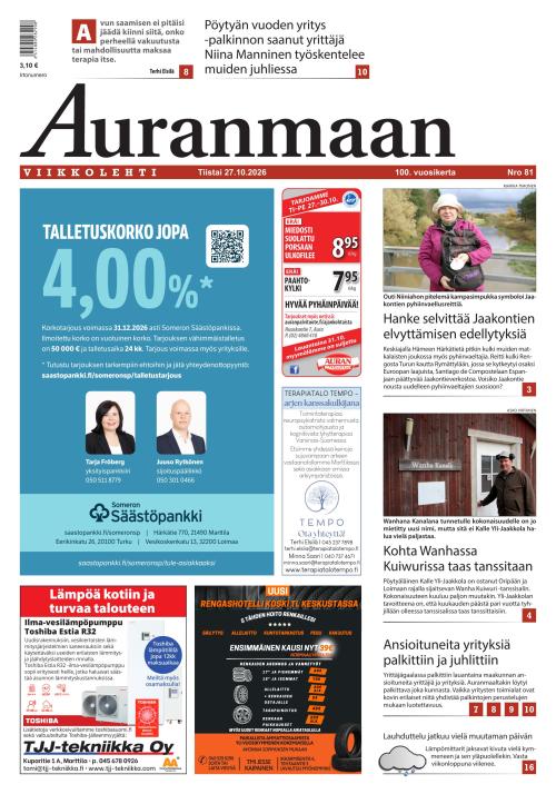 Auranmaan Viikkolehti 27.10.2026