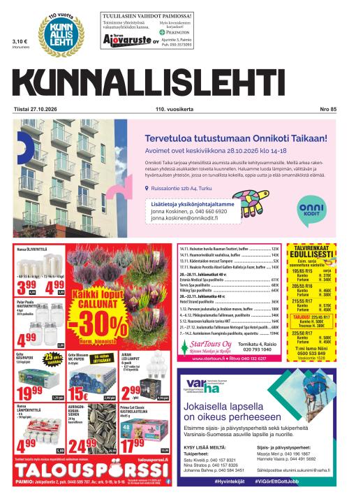 Kunnallislehti Paimio-Sauvo-Kaarina 27.10.2026