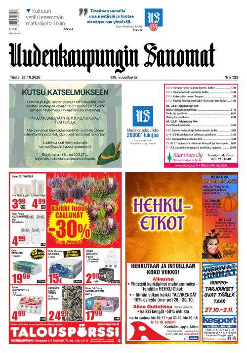 Uudenkaupungin Sanomat 27.10.2026