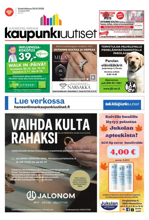 Hämeenlinnan kaupunkiuutiset 28.10.2026