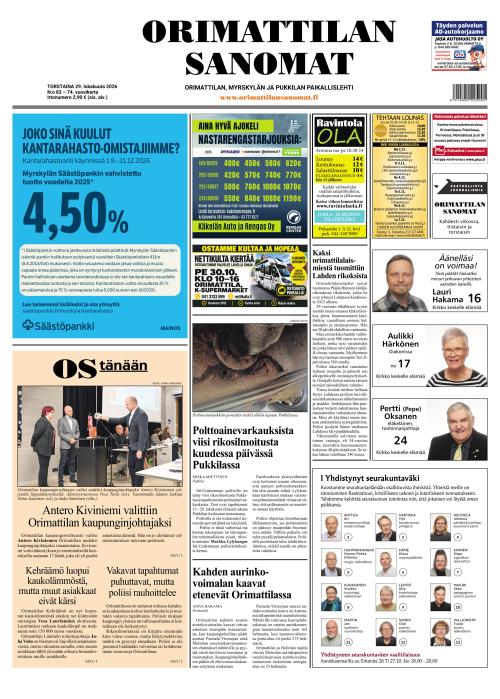 Orimattilan Sanomat 29.10.2026