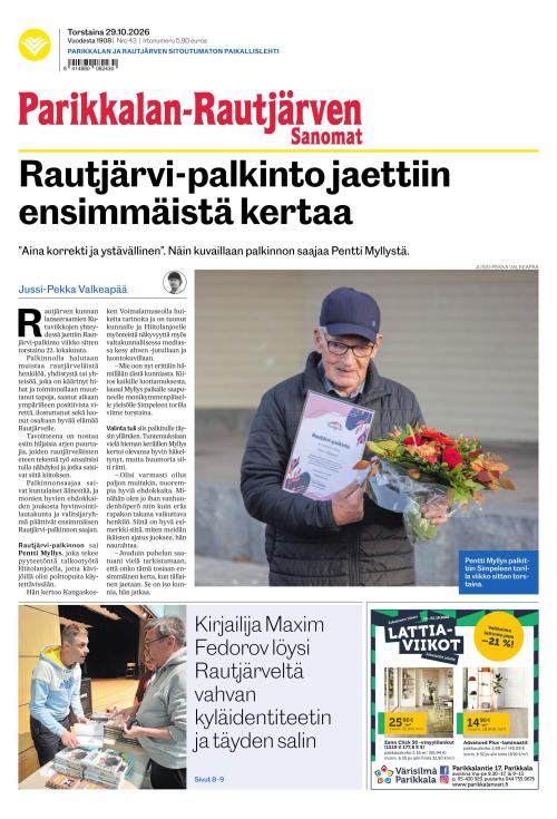 Parikkalan-Rautjärven Sanomat 29.10.2026