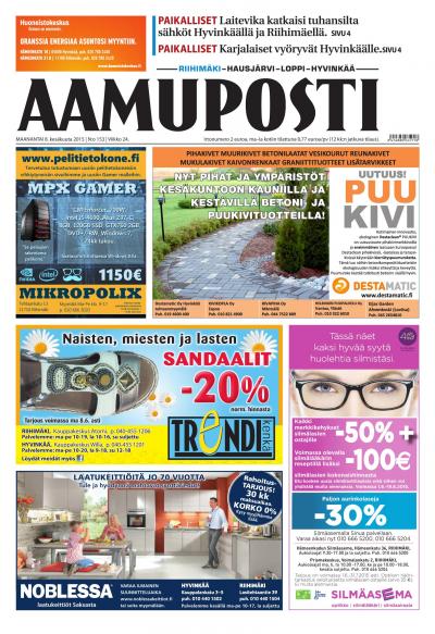 Aamuposti (Riihimäki) 08.06.2015 Lehtiluukku.fi Aamuposti (Riihimäki) 08.06.2015 Lehtiluukku.fi