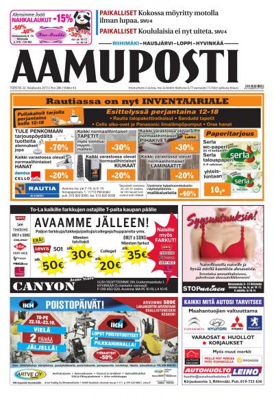 Aamuposti (Riihimäki) 22.10.2015 Lehtiluukku.fi Aamuposti (Riihimäki) 22.10.2015 Lehtiluukku.fi